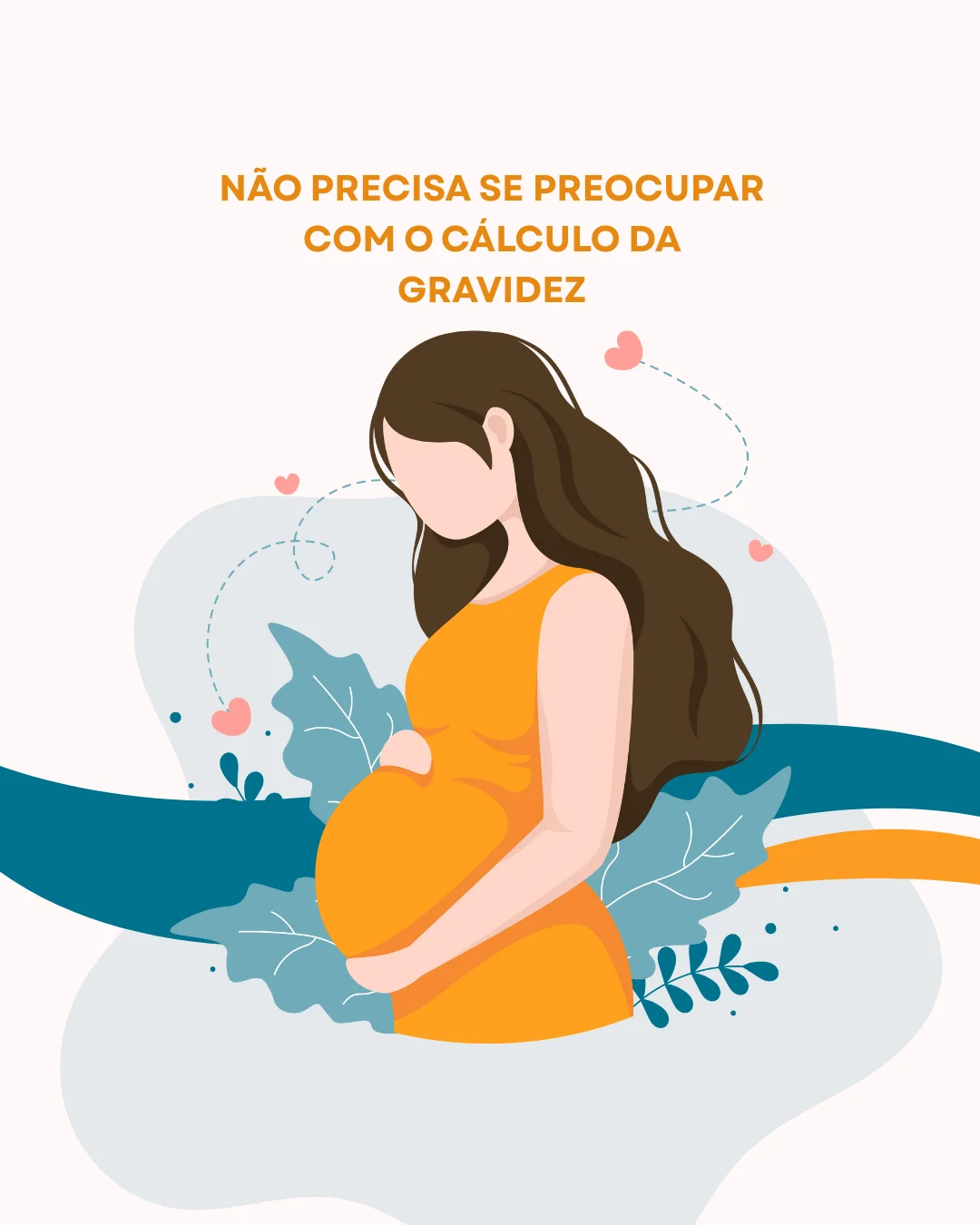 Mulher tranquila, ilustrando que não é preciso se preocupar com o cálculo da gravidez, com cores suaves ao fundo